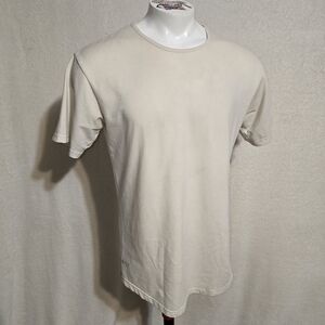 BYLT Drop-Cut Luxe Men's Large Short Sleeve Cream Athletic Stretchy wicking.